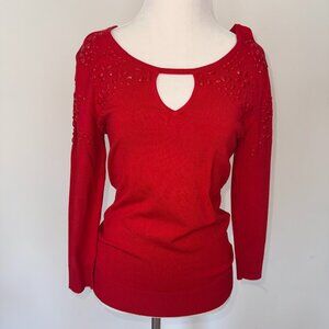 ✨ New York & Company 7th Avenue Design Studio Red Embellished Keyhole Sweater XS